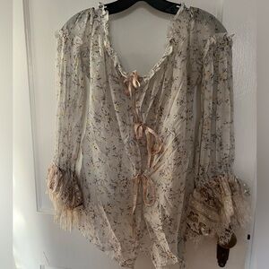 NWT dead stock Etro boho off shoulder blouse with bell sleeve detail